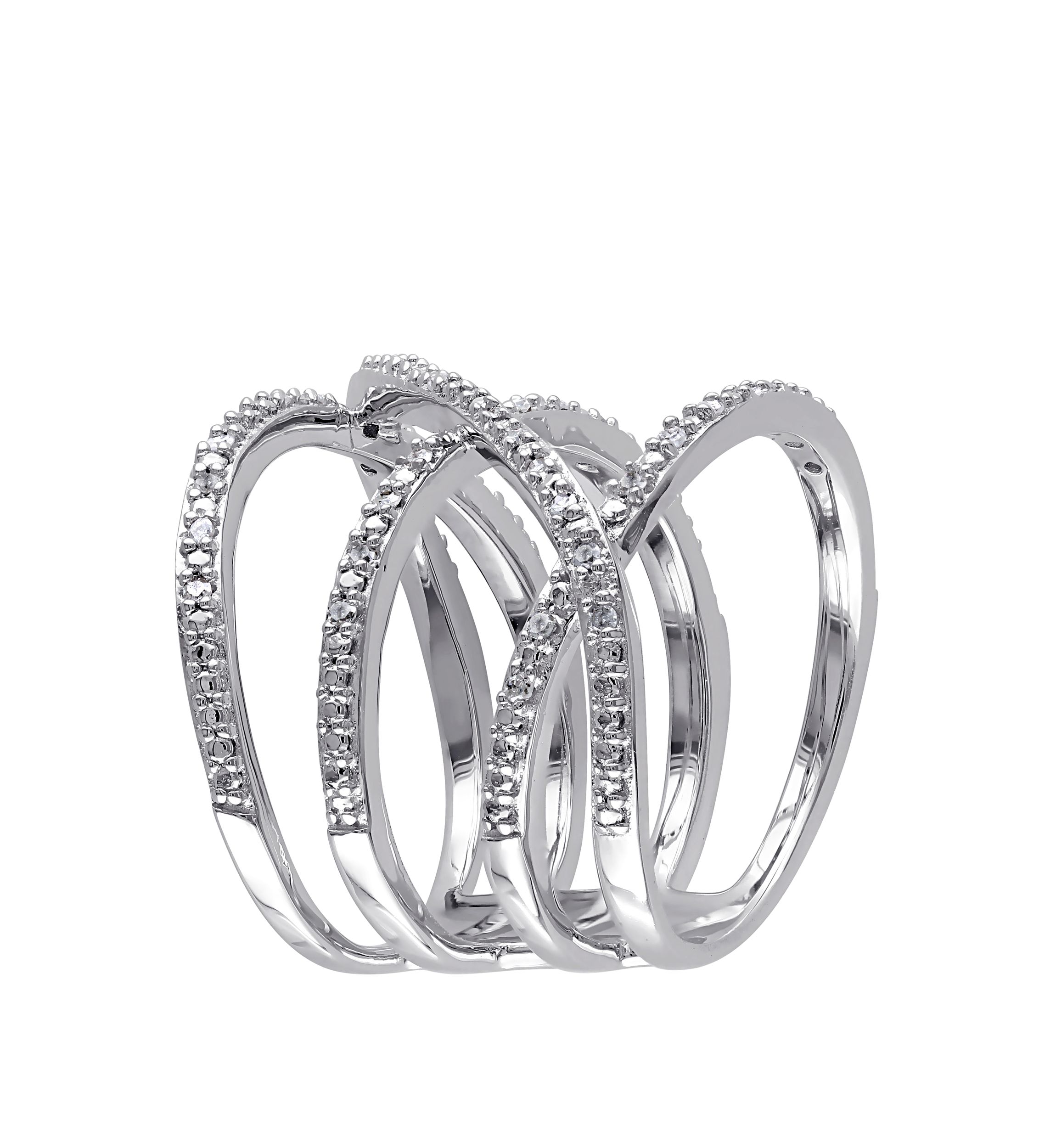 Diamond Crossover Ring in Sterling Silver