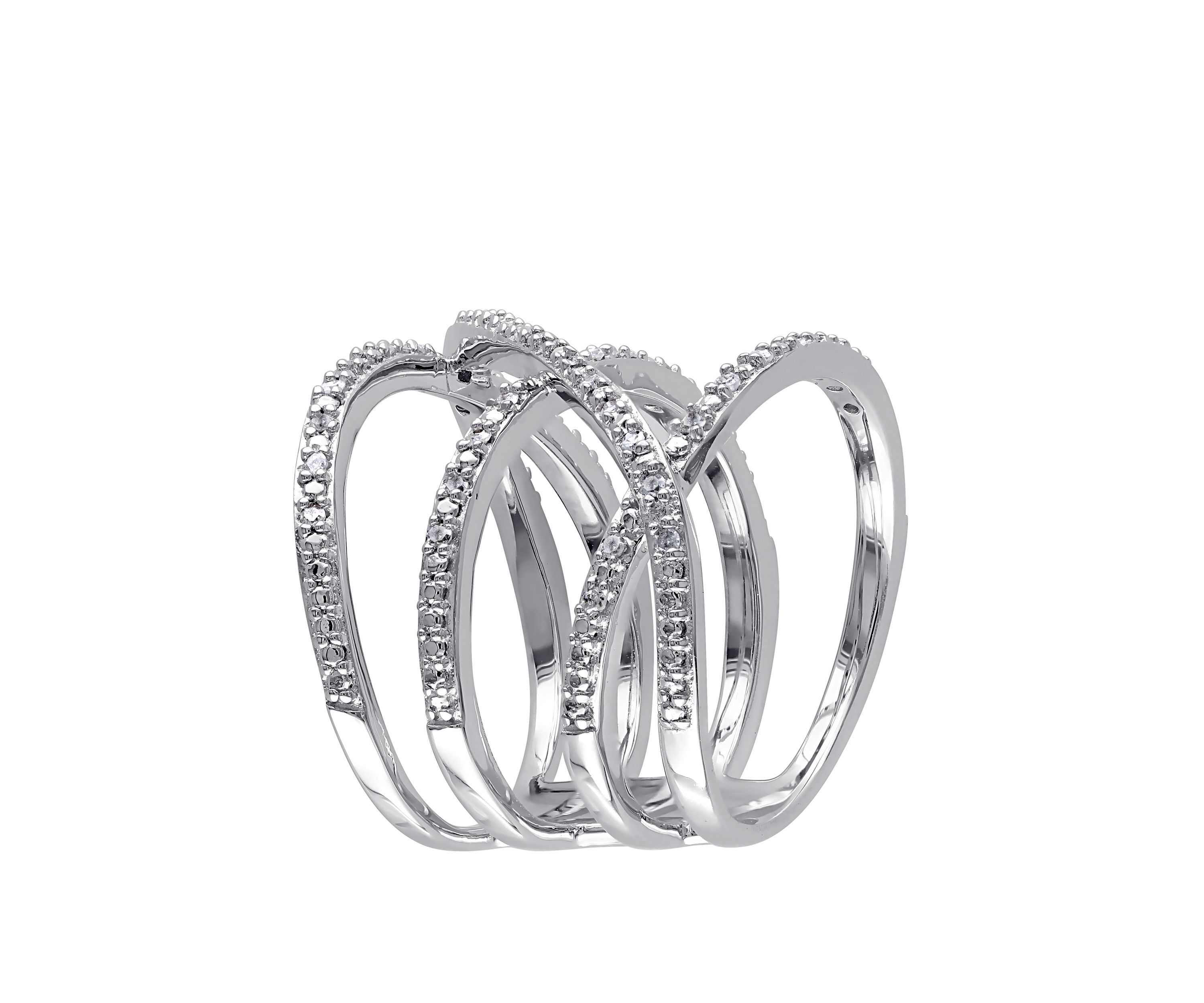 Diamond Crossover Ring in Sterling Silver