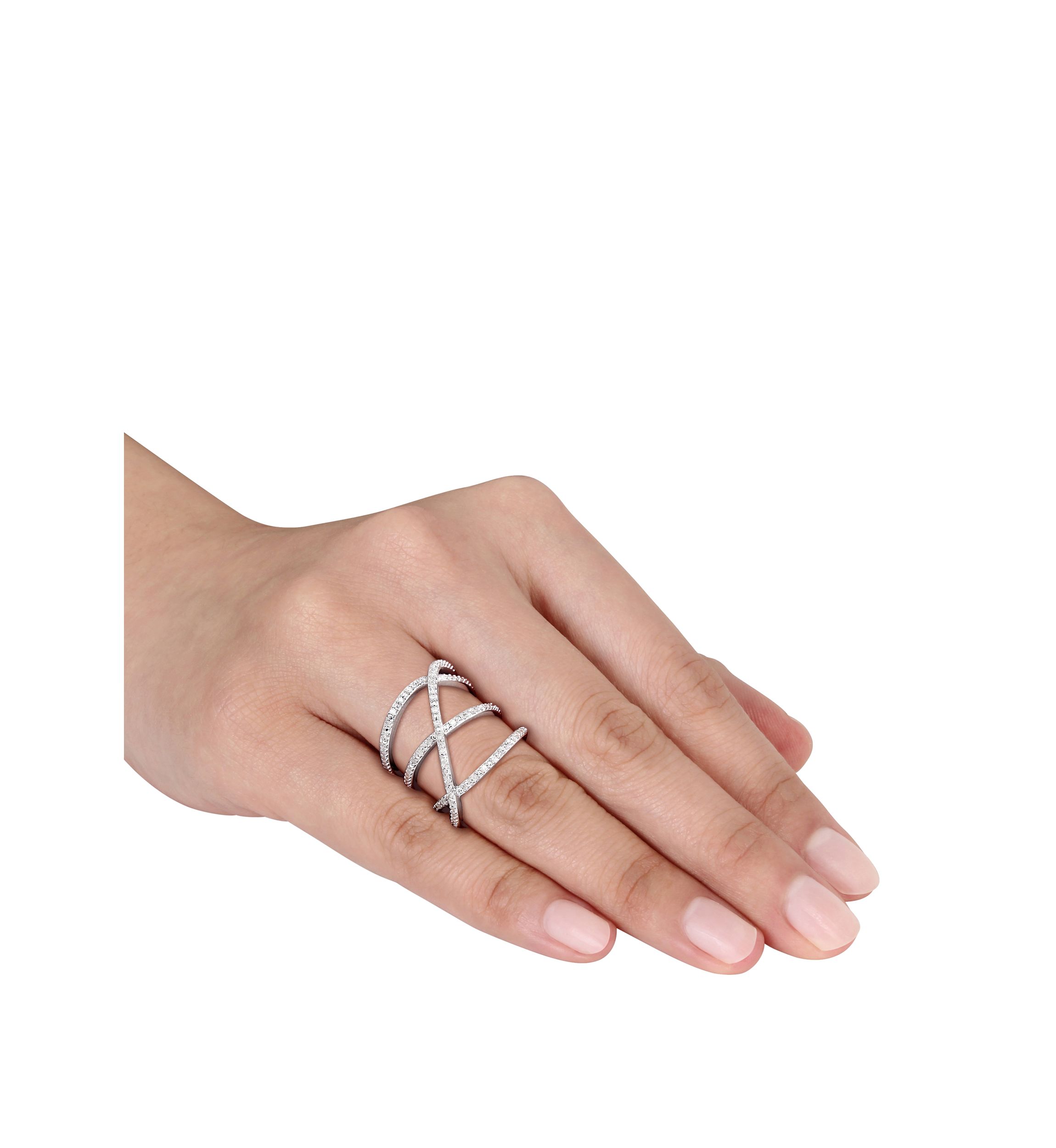 Diamond Crossover Ring in Sterling Silver
