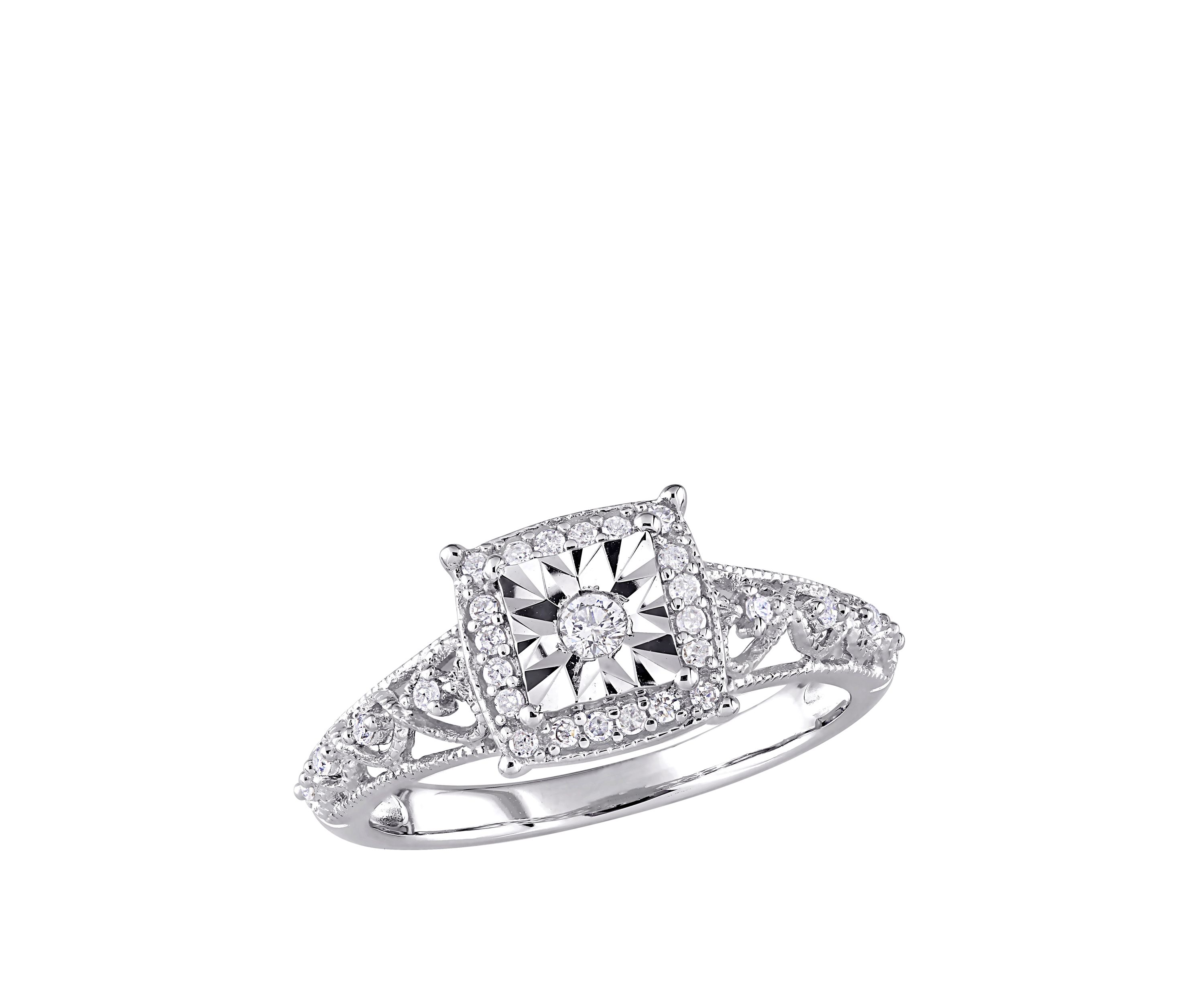Diamond Square Halo Vintage Promise Ring in Sterling Silver