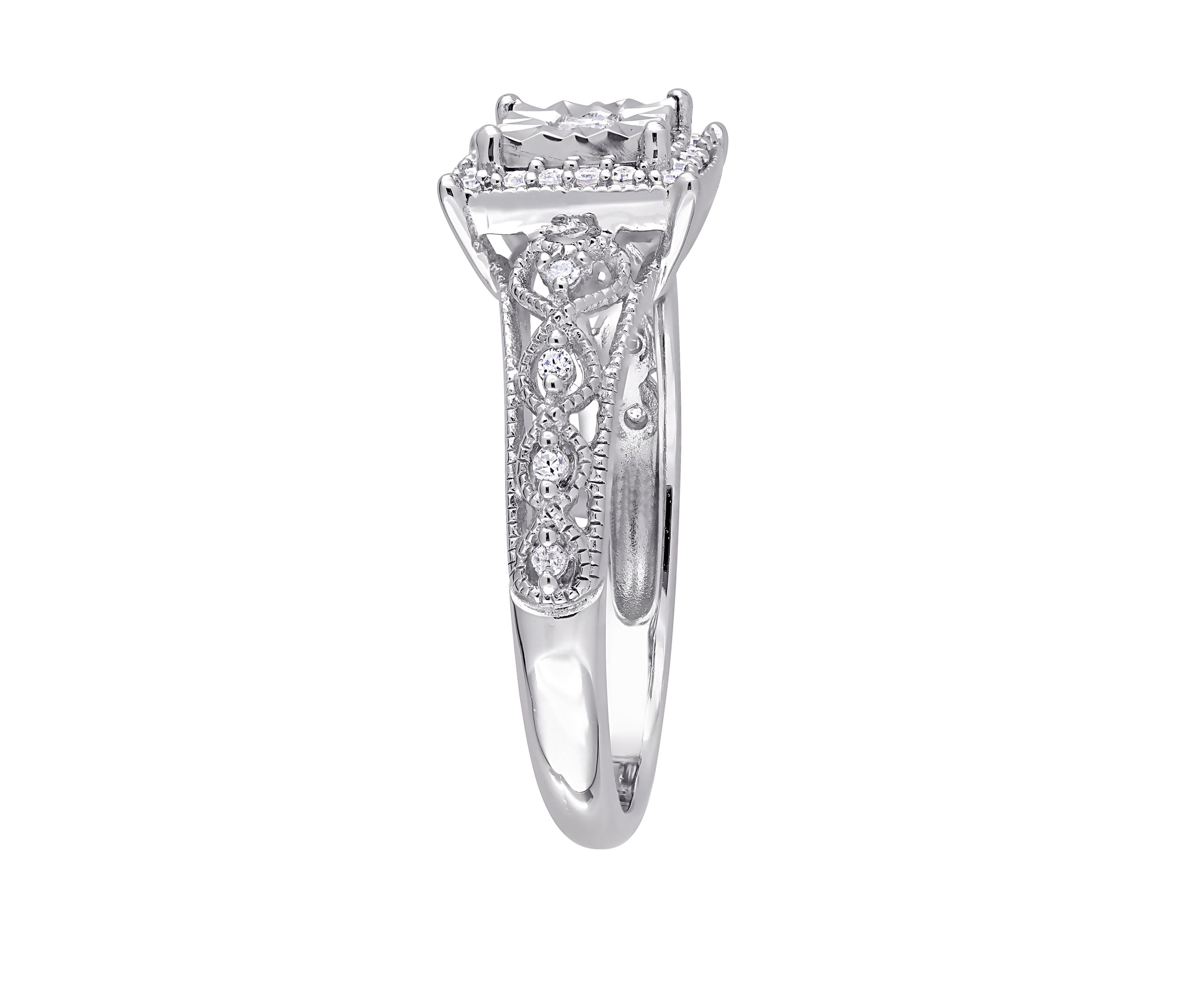 Diamond Square Halo Vintage Promise Ring in Sterling Silver