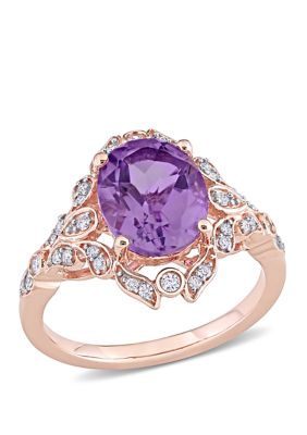 Belk & Co 2.2 Ct. T.w. Amethyst And 1/5 Ct. T.w. Diamond Vintage Ring In 14K Rose Gold