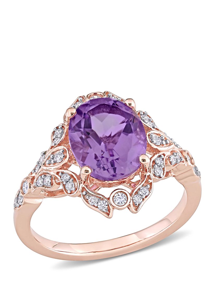  2.2 ct. t.w. Amethyst and 1/5 ct. t.w. Diamond Vintage Ring in 14K Rose Gold