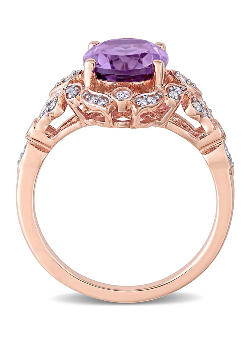  2.2 ct. t.w. Amethyst and 1/5 ct. t.w. Diamond Vintage Ring in 14K Rose Gold