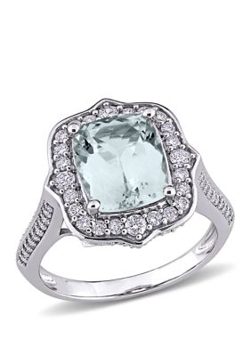 Belk & Co 3.5 Ct. T.w. Aquamarine And 5/8 Ct. T.w. Diamond Vintage Halo Ring