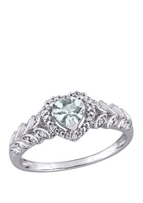 Belk & Co Aquamarine and Diamond-Accent Heart Halo Ring, White, 8