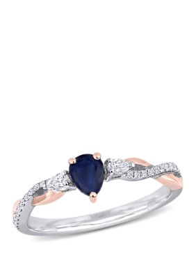 Belk & Co 3/8 Ct. T.w. Sapphire And 1/5 Ct. T.w. Diamond 3 Stone Promise Ring In 14K Gold