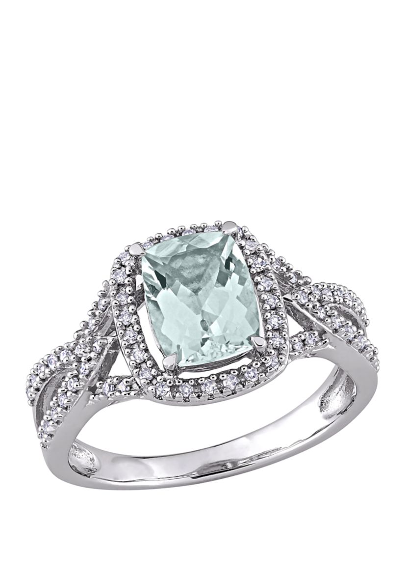 1.1 ct. t.w. Aquamarine and 1/6 ct. t.w. Diamond Infinity Halo Ring in 10K White Gold 
