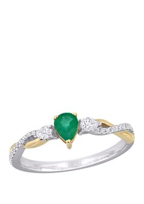 Belk & Co 1/3 Ct. T.w. Emerald And 1/5 Ct. T.w. Diamond 3 Stone Promise Ring In 14K 2 Tone Gold