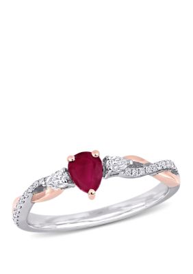 Belk & Co 2/5 Ct. T.w. Ruby And 1/5 Ct. T.w. Diamond 3 Stone Promise Ring In 14K White And Rose Gold