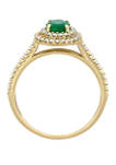 3/4 ct. t.w Emerald and 1/3 ct. t.w. Diamond Double Halo Ring in 14K Yellow Gold 