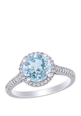 Belk & Co 1.6 Ct. T.w. Aquamarine And 1/4 Ct. T.w. Diamond Halo Engagement Ring In 14K White Gold