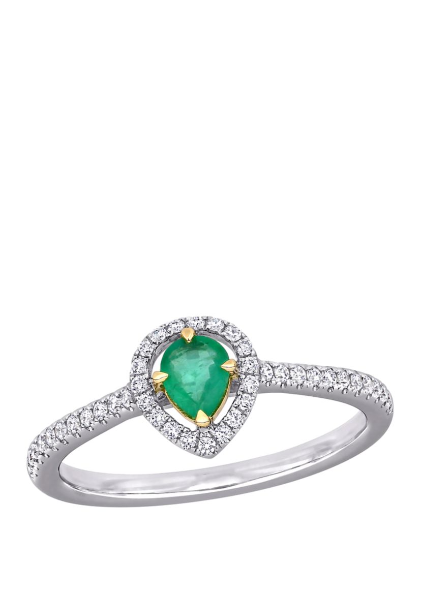 Emerald and Diamond Halo Ring