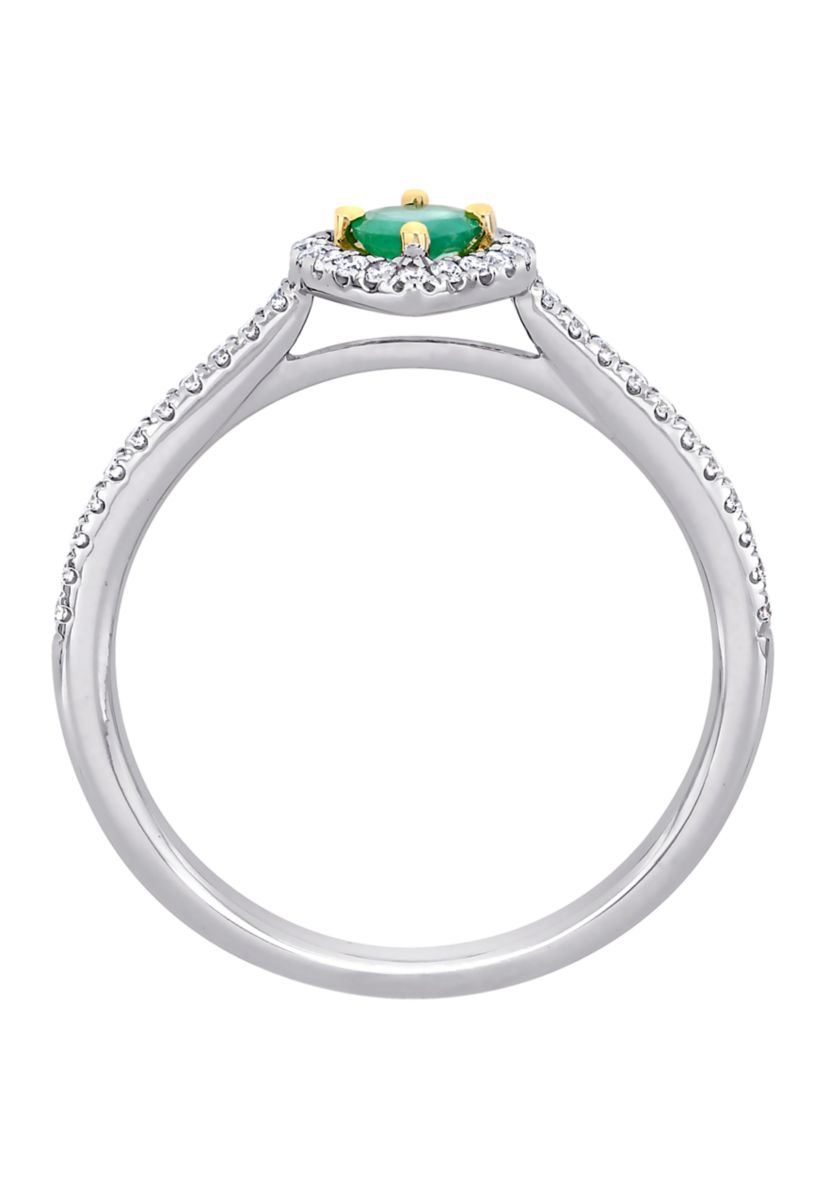 Emerald and Diamond Halo Ring