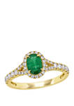 Emerald and Diamond Halo Split Shank Ring
