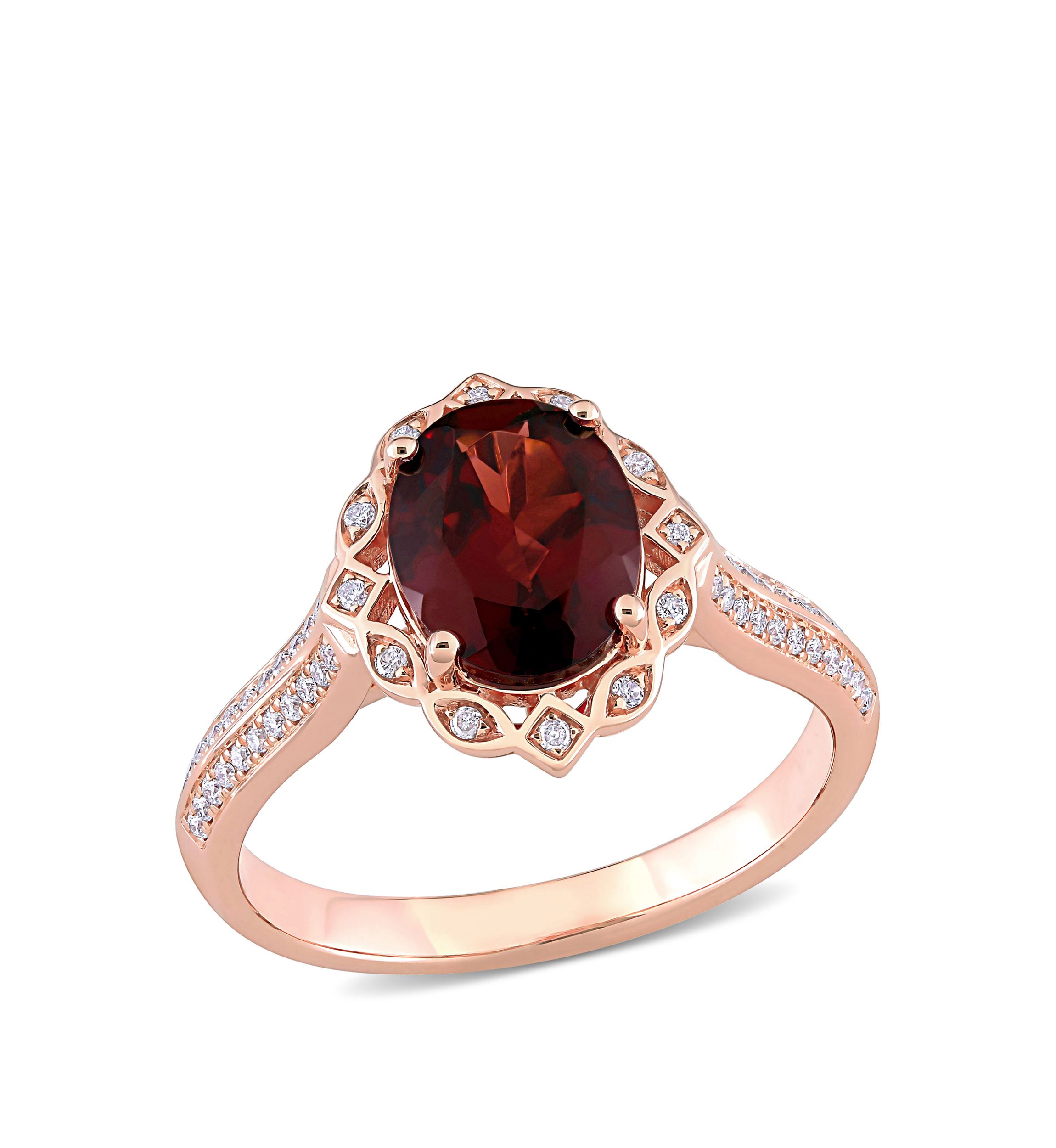 2 ct. t.w. Garnet and 1/6 ct. t.w. Diamond Vintage Flower Ring in 14K Rose Gold