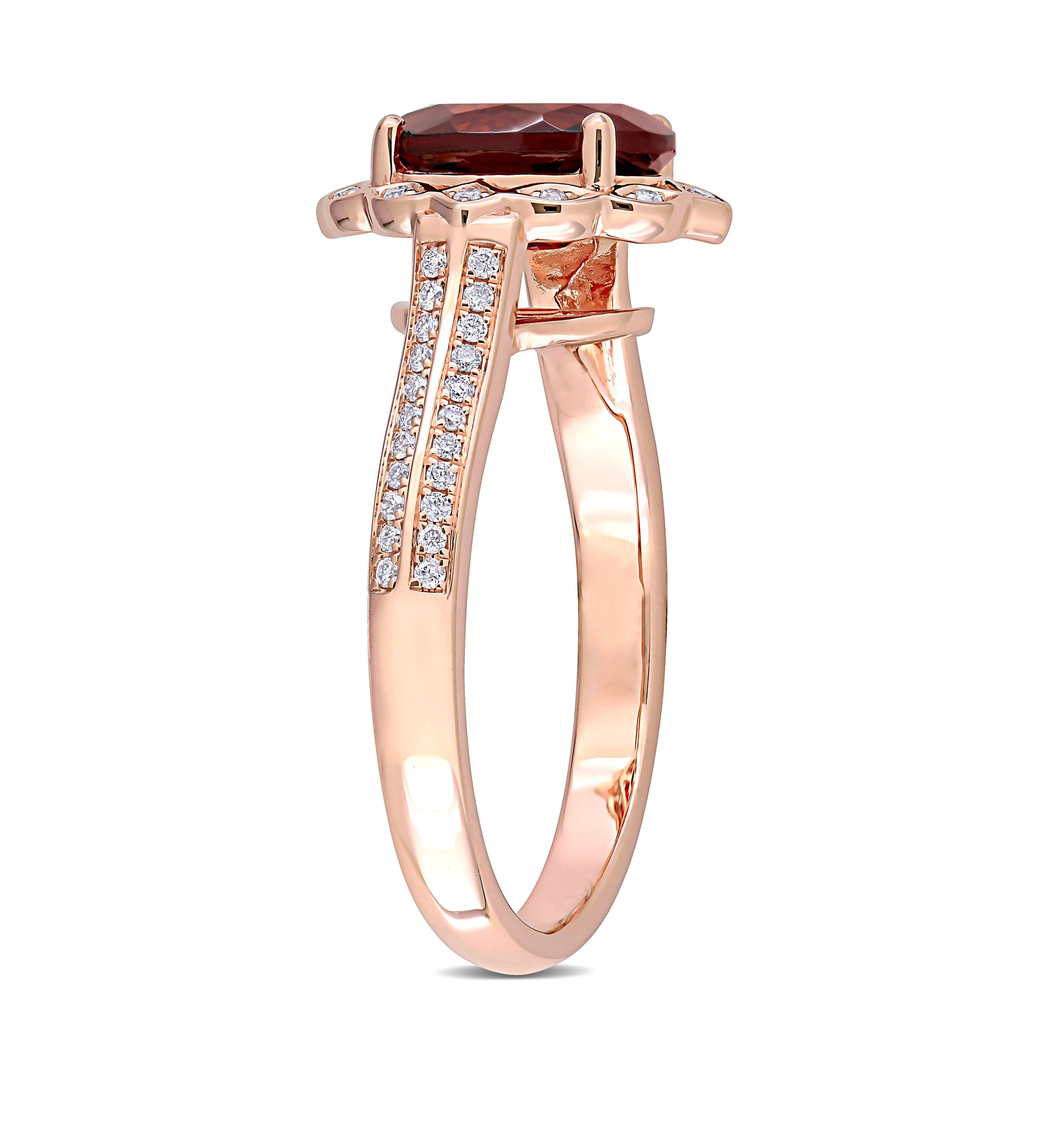2 ct. t.w. Garnet and 1/6 ct. t.w. Diamond Vintage Flower Ring in 14K Rose Gold
