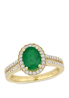 Belk & Co 1.2 Ct. T.w. Emerald And 1/3 Ct. T.w Diamond Oval Halo Engagement Ring In 14K Yellow Gold