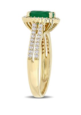 1.2 ct. t.w. Emerald and 1/3 t.w Diamond Oval Halo Engagement Ring 14K Yellow Gold