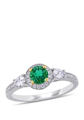 Belk & Co 2/5 Ct. T.w. Emerald, 1/3 Ct. T.w. Sapphire, And 1/8 Ct. T.w. Diamond Halo 3 Stone Ring In 14K White Gold, 6 -  0686692186569