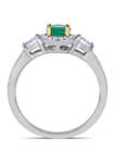 2/5 ct. t.w. Emerald, 1/3 ct. t.w. Sapphire, and 1/8 ct. t.w. Diamond Halo 3 Stone Ring in 14K White Gold