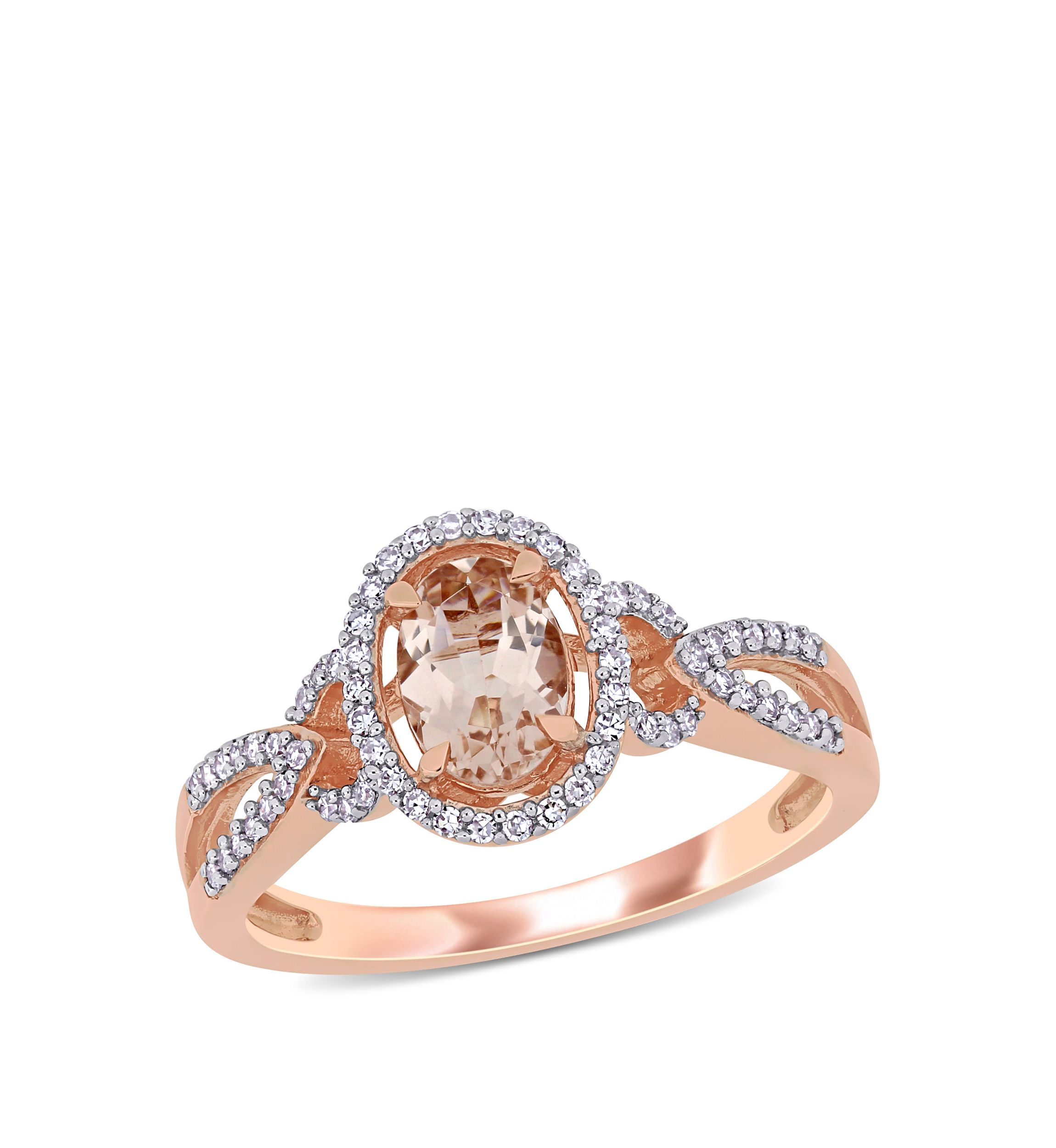 Morganite and Diamond Oval Halo Ring