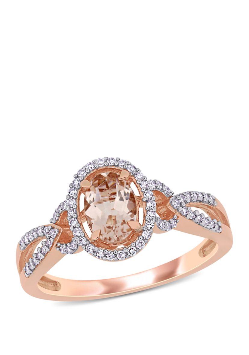 Morganite and Diamond Oval Halo Ring