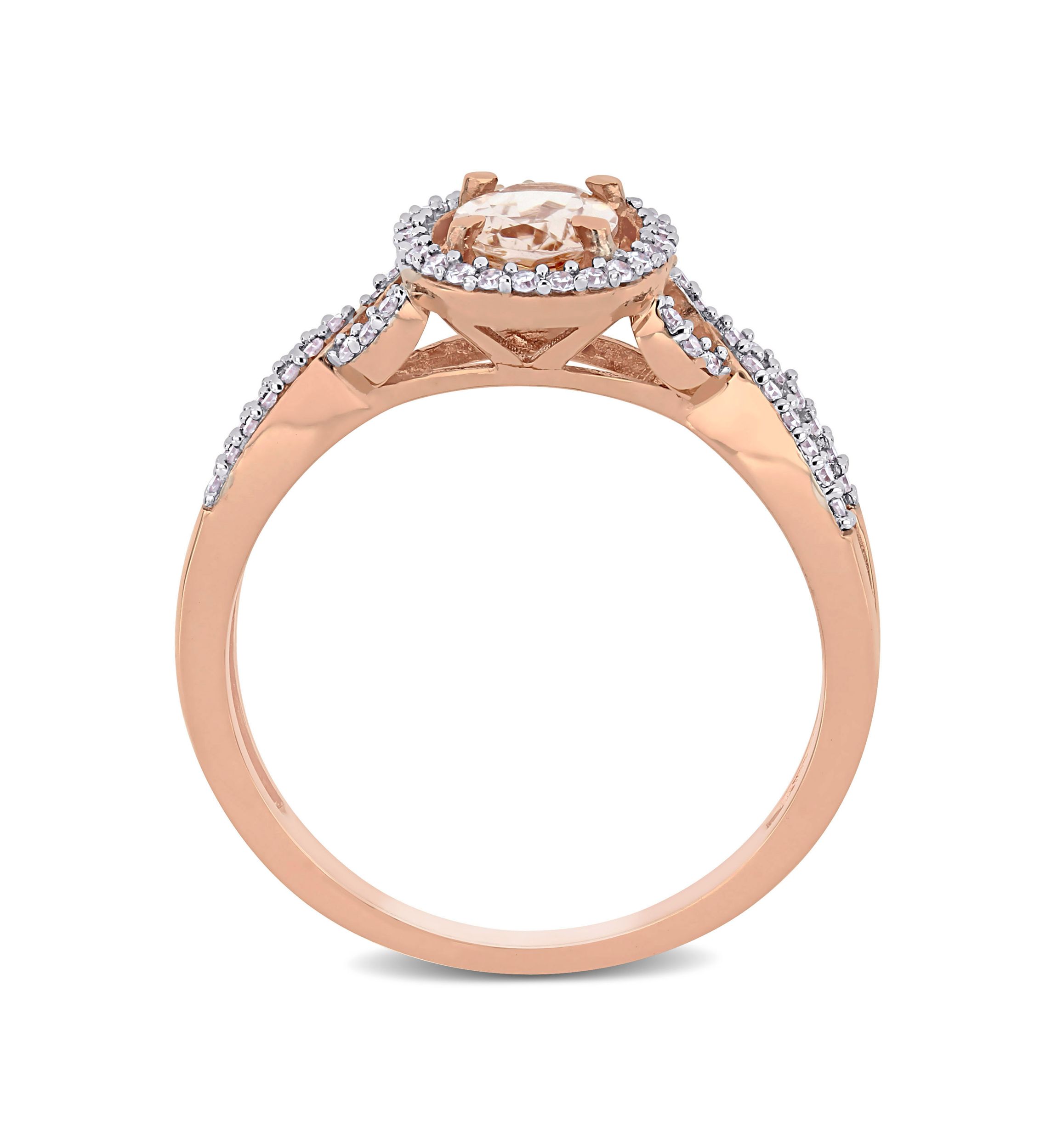 Morganite and Diamond Oval Halo Ring