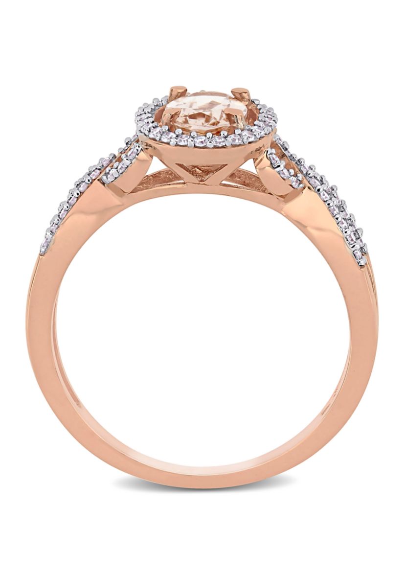 Morganite and Diamond Oval Halo Ring