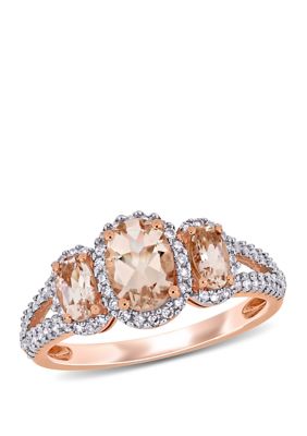 Belk & Co 1.1 Ct. T.w. Morganite And 1/3 Ct. T.w. Diamond 3 Stone Split Shank Ring In 14K Rose Gold