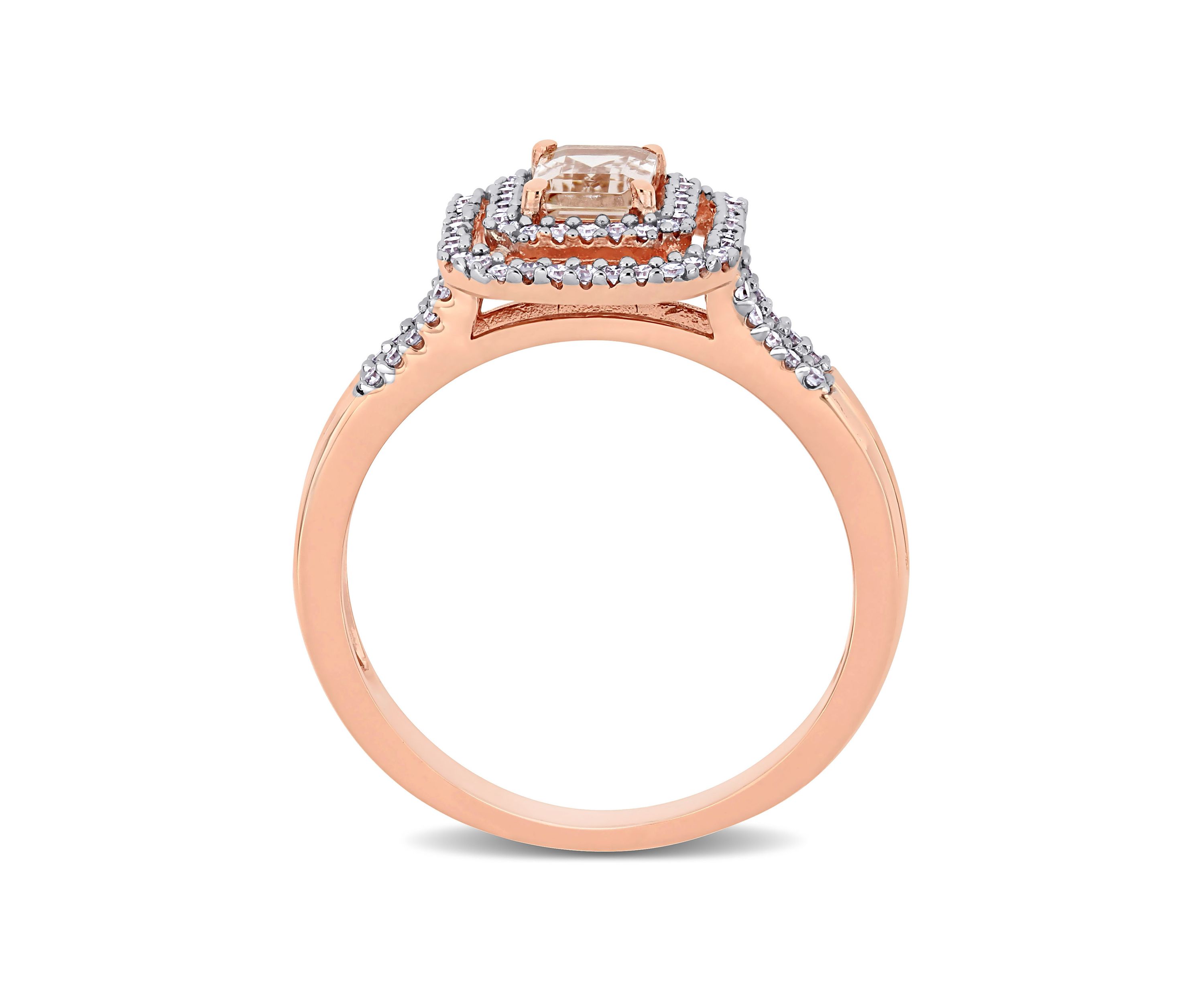 3/5 ct. t.w. Morganite and 1/4 ct. t.w. Diamond Double Halo Ring in 10K Rose Gold