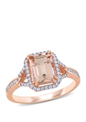 Belk & Co 1.6 ct. t.w. Morganite and 1/5 ct. t.w. Diamond Halo Ring in 14k Rose Gold, 7