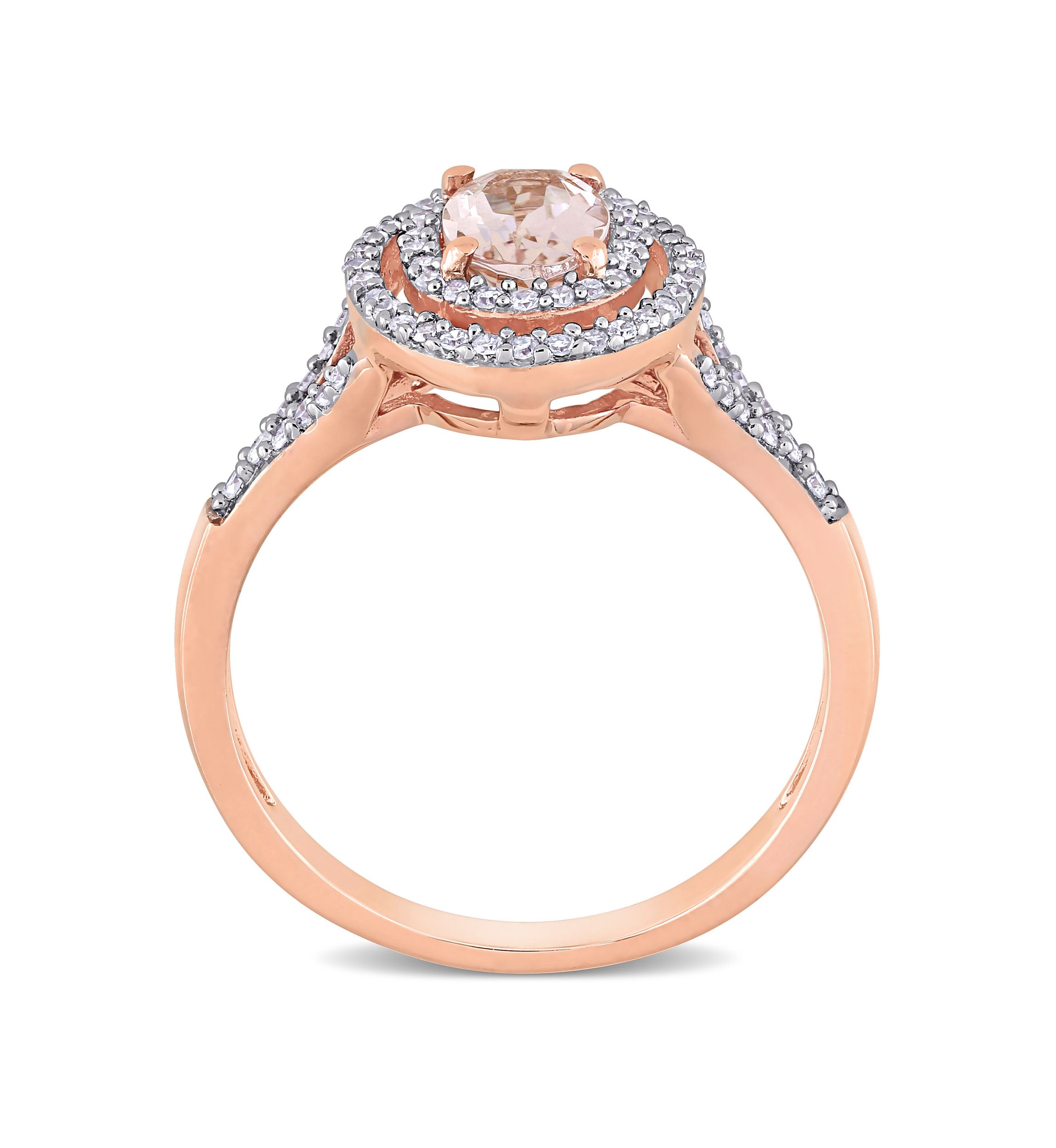 3/4 ct. t.w. Morganite and 1/4 ct. t.w. Diamond Oval Double Halo Ring in 14K Rose Gold 