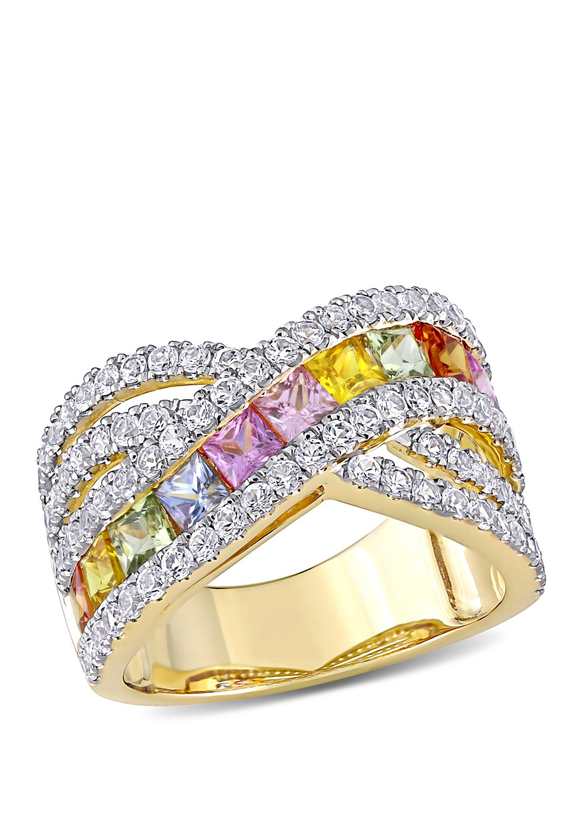 3.75 ct. t.w. Multi-Color Sapphire Crisscross Ring in 14K Yellow Gold 