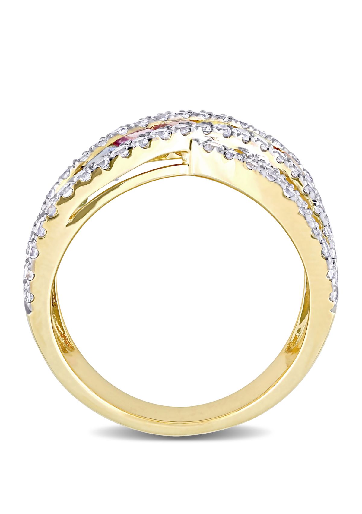 3.75 ct. t.w. Multi-Color Sapphire Crisscross Ring in 14K Yellow Gold 