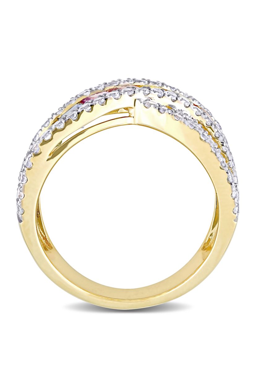 3.75 ct. t.w. Multi-Color Sapphire Crisscross Ring in 14K Yellow Gold 