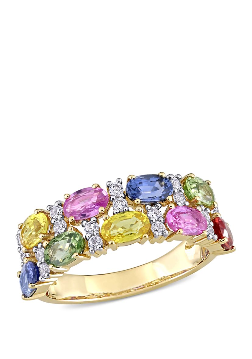 3 ct. t.w. Multi-Color Sapphire Semi-Eternity Ring in 14k Yellow Gold