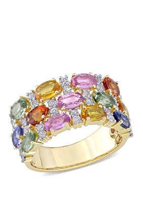 Belk & Co 4.33 ct. t.w. Multi-Color Sapphire Triple Row Ring in 14k Yellow Gold, 7 -  0686692187108