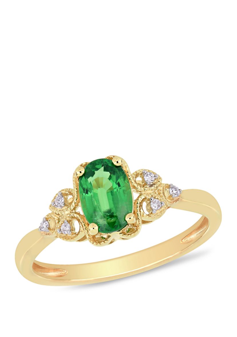 1 ct. t.w. Tsavorite and 1/10 ct. t.w. Diamond Accent Ring in 10k Yellow Gold