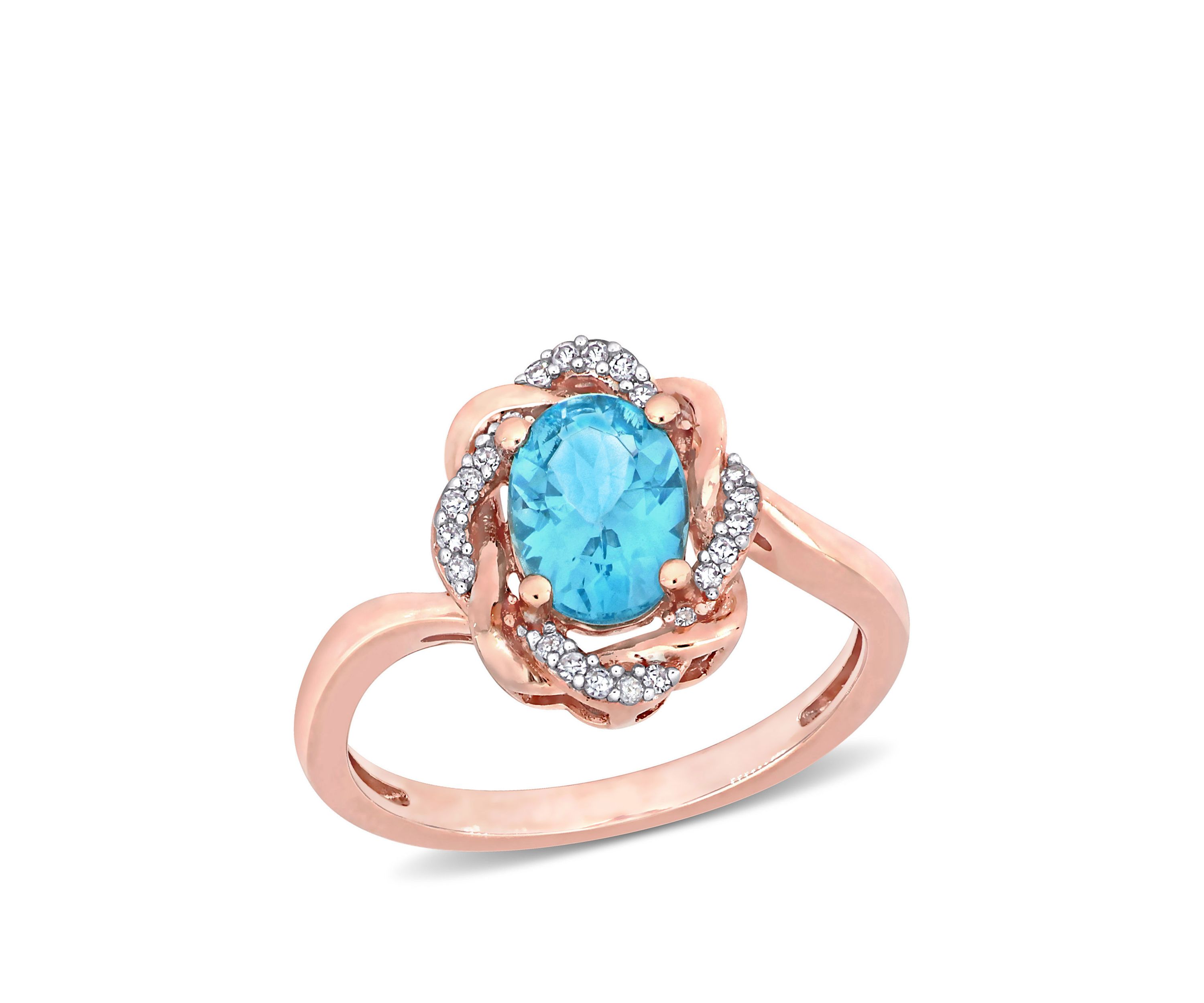 1.33 ct. t.w. Apatite and 1/10 ct. t.w. Diamond Twisted Halo Ring in 10k Rose Gold
