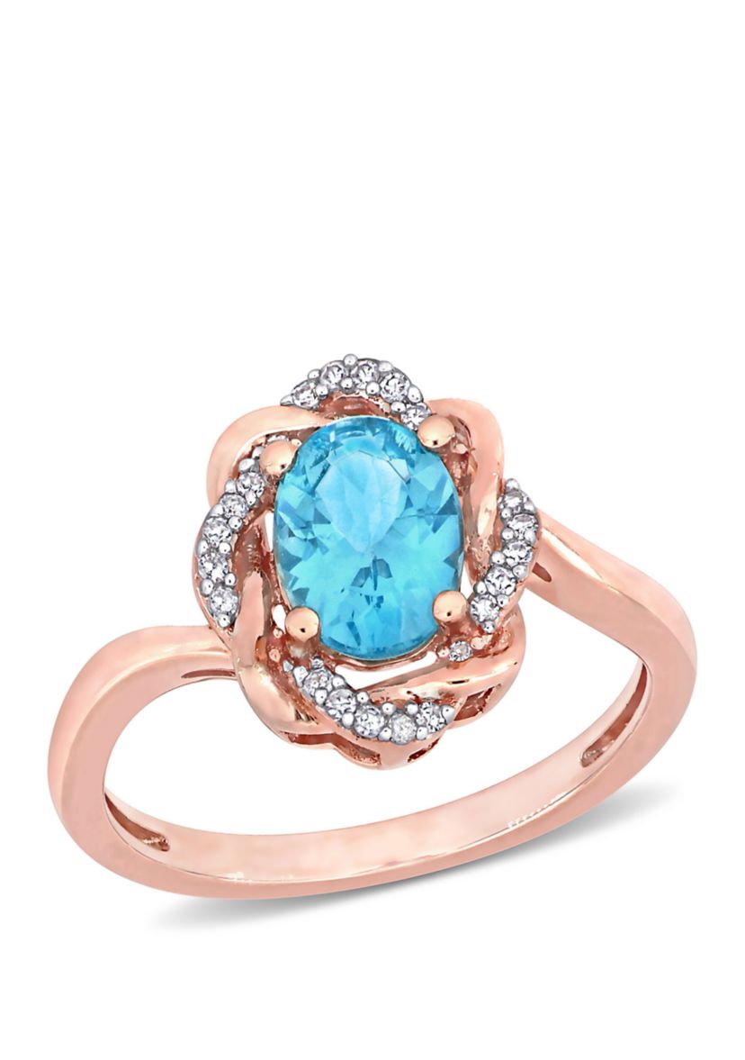 1.33 ct. t.w. Apatite and 1/10 ct. t.w. Diamond Twisted Halo Ring in 10k Rose Gold