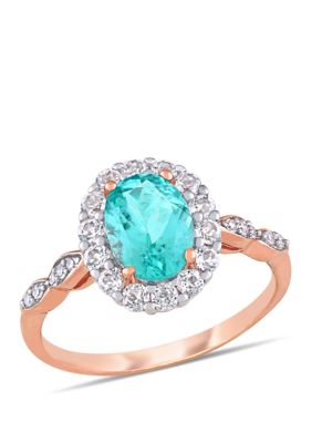 Belk & Co 1.25 Ct. T.w. Apatite, 5/8 Ct. T.w. White Topaz And 1/10 Ct. T.w. Diamond Accent Halo Vintage Ring In 14K Rose Gold