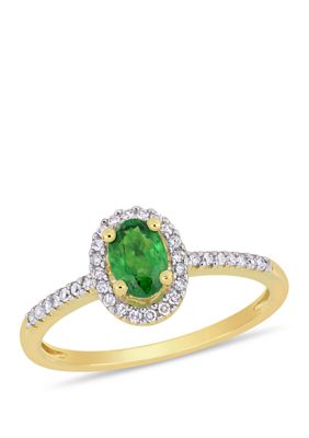 Belk & Co 3/5 Ct. T.w. Tsavorite And 1/8 Ct. T.w. Diamond Oval Halo Ring In 10K Yellow Gold