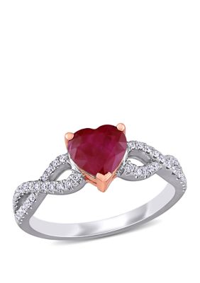 Belk & Co 1.75 Ct. T.w. Ruby And 1/4 Ct. T.w. Diamond Heart Infinity Ring In 14K White And Rose Gold