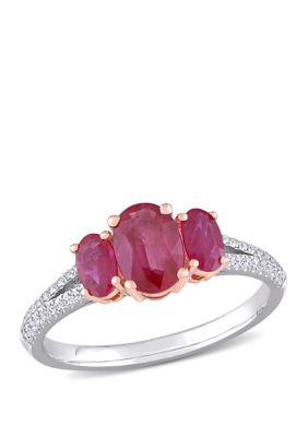Belk & Co 1.5 Ct. T.w. Ruby And 1/6 Ct. T.w. Diamond 3 Stone Ring In 14K Two Tone Gold