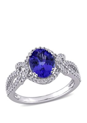 Belk & Co 1.8 Ct. T.w. Tanzanite And 1/3 Ct. T.w. Diamond Oval Halo Ring In 14K White Gold