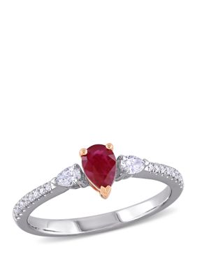 Belk & Co 2/5 Ct. T.w. Ruby And 1/4 Ct. T.w. Diamond 3 Stone Ring In 14K Two Tone Gold