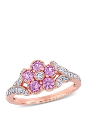 Belk & Co 3/4 Ct. T.w. Pink Sapphire And 1/6 Ct. T.w. Diamond Floral Engagement Ring In 10K Rose Gold