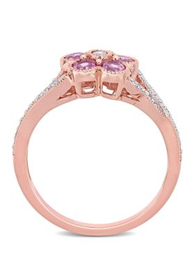 3/4 ct. t.w. Pink Sapphire and 1/6 Diamond Floral Engagement Ring 10k Rose Gold
