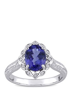 Belk & Co 1.8 Ct. T.w. Tanzanite And 1/6 Ct. T.w. Diamond Art Deco Design Ring In 14K White Gold, 5 -  0686692189447